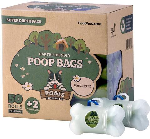 Pogi's Pet Supplies - Poop Bags - Unscented - 50 Packs - With 2 Dispensers