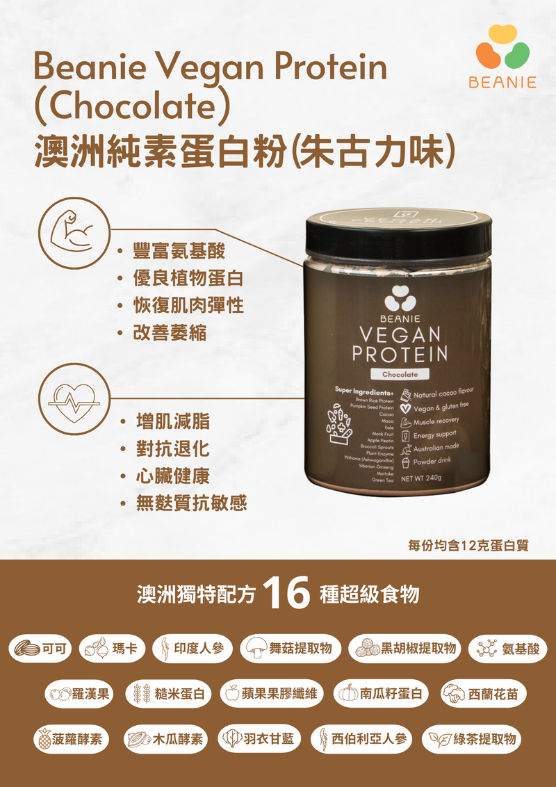 Australian Vegan Protein Powder - 16 Superfood Blends - Chocolate (240g)