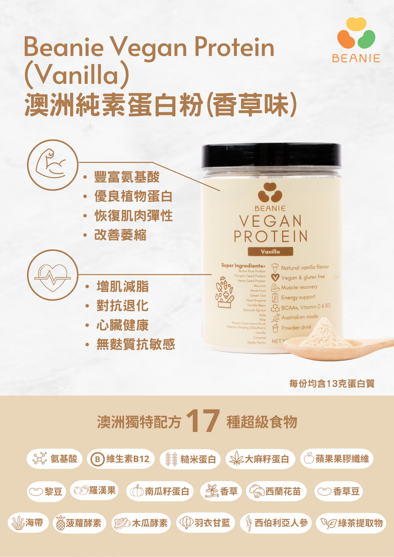 Australian Vegan Protein Powder - 17 Superfood Blends - Vanilla